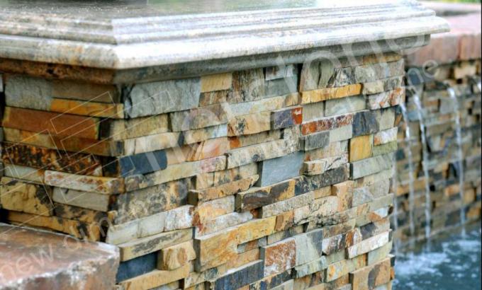 Ochre Rock Panels for a Stacked Stone Pool